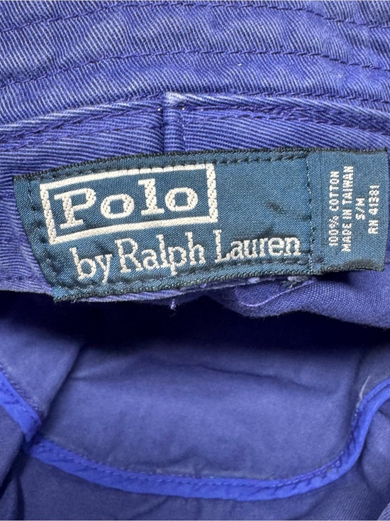 Polo Ralph Lauren Vintage Blue Bucket Hat Green Pony Plaid Band Frayed Edge S/M main image 5